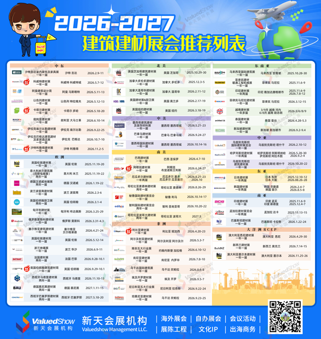收藏|2026-2027年全球建筑建材展会重点推荐列表
