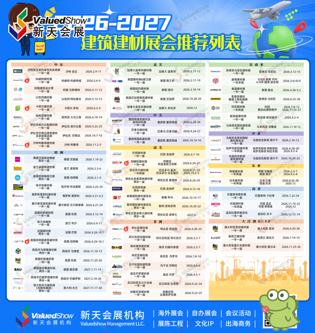 建材人必码！2026年新天会展全球建筑建材五金展会列表助您“马”到成功